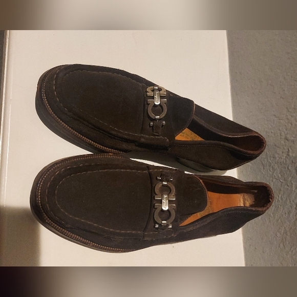 Salvatore Ferragamo Brown Leather Loafers with Gancini Detail - Picture 2 of 5